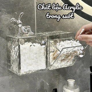 Hộp đựng bông tẩy trang trong suốt dán tường, Hộp đựng đồ nhà tắm đa năng có nắp chống nước kèm miếng dán tiện lợi