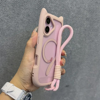 Ốp Tai Mèo 3D Dễ Thương Cho iPhone 13 14 15 16 Pro Max 11 12 15 16 Plus Vỏ Giáp PC Trong Suốt Có Dây Đeo Cổ Tay