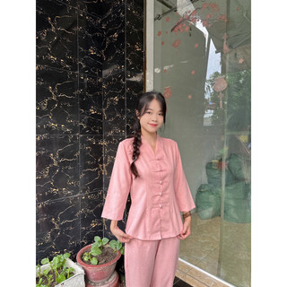 set đồ bộ nữ phật giáo, bà lai linen cao cấp