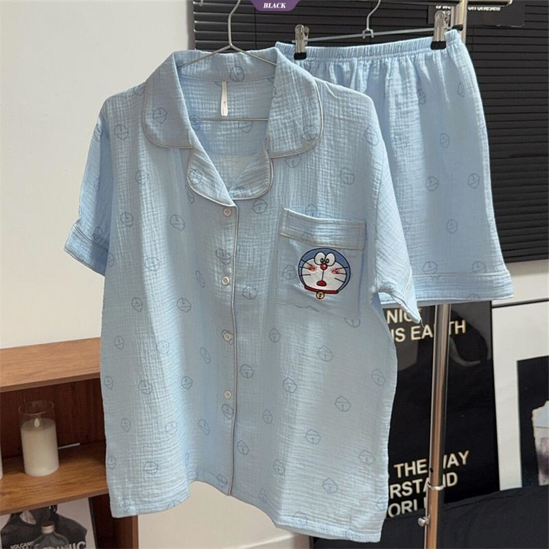 Quần Short ngắn tay mèo Tinkerbell màu xanh ngọt ngào và đáng yêu mới Bộ đồ ngủ thông thường dành cho nữ Bộ quần áo tại nhà mùa hè [BL]
