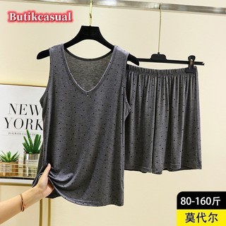 Phụ Nữ Modal Áo Quần Short Bộ Mùa Hè Mỏng Cổ Chữ V Dáng Rộng Không Tay Bộ Đồ Ngủ Nhà 2 Bộ