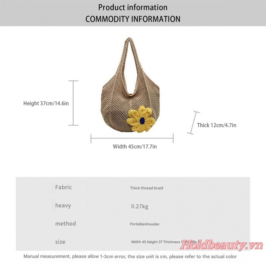 Túi Tote Nữ Slouchy Bohemian 3D Hoa Dệt Ví Đeo Vai Túi Xách Lớn Cho Du Lịch Đi Biển Đại Học