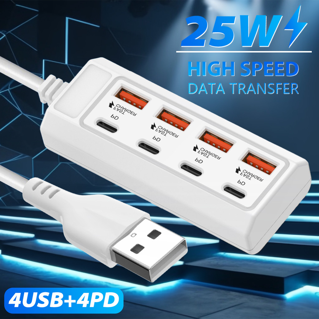 Ổ cắm sạc USB 8 trong 1 thiết thực - Dock sạc Type C chất lượng cao - Phụ kiện sạc PD 25W đa năng