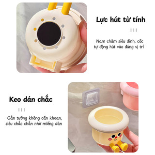 [ SẴN] Giá Đỡ Cốc Đánh Răng Từ Tính Hút Nam Châm Tiện Lợi, Bộ Cốc Đựng Bàn Chải Đánh Răng Cho Bé Dễ Thương
