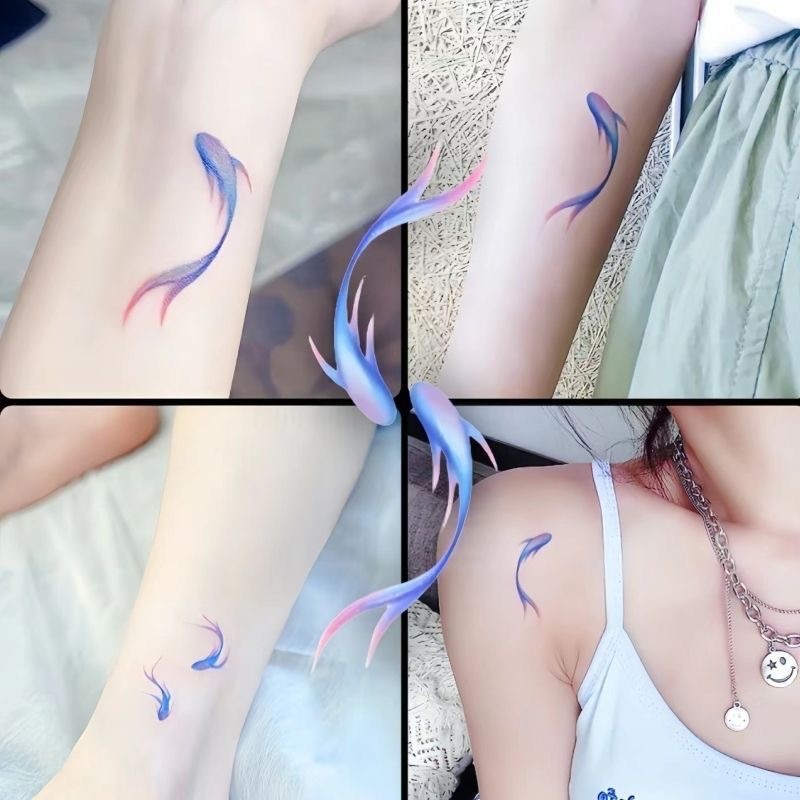 Lucky Koi Hình Xăm Miếng Dán Cặp Đôi Chống Thấm Nước Thời Trang Cho Cổ Tay