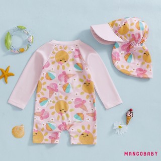 MG-Kids Girl Rash Guard Đồ bơi Đồ uống / Đồ bơi dài tay in kem và mũ cho trẻ mới biết đi Bộ đồ tắm đi biển