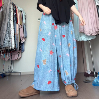 M-4XL Quần cỡ lớn Nữ [Dây rút viền cực lớn] Quần dài kẻ sọc Quần bó hoa Quần lụa Cotton mùa hè Quần dài đến mắt cá chân thời trang Quần thường ngày dáng rộng phong cách mỏng Quần áo nữ hơi béo