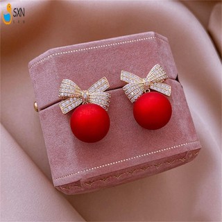 Thanh Lịch Nơ Tai Bông Tai Full Kim Cương Giả Và Bóng Đỏ Trang Trí Đồ Trang Sức Thời Trang Cho Tiệc Váy Du Lịch Tai Trang Trí