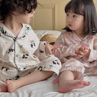 Bộ đồ ngủ mỏng dễ thương cho trẻ em mùa xuân và mùa thu, trang phục ở nhà cho bé trai và bé gái, tay dài và quần dài, bộ hai mảnh