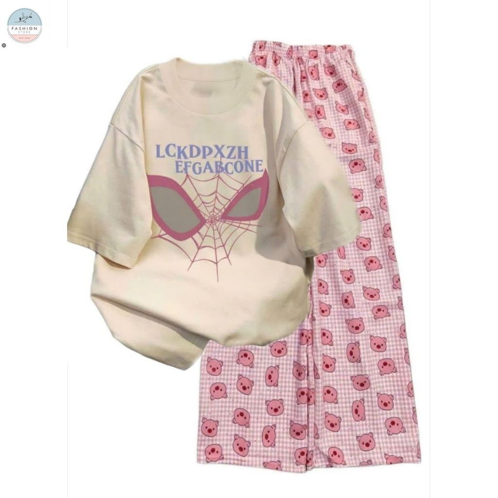 [ Rẻ Vô Địch ] Sét  bộ đồ nữ  ống rộng suông   trẻ trung   + Mix áo phông form rộng-hình Nhện-QUẦN ÁO