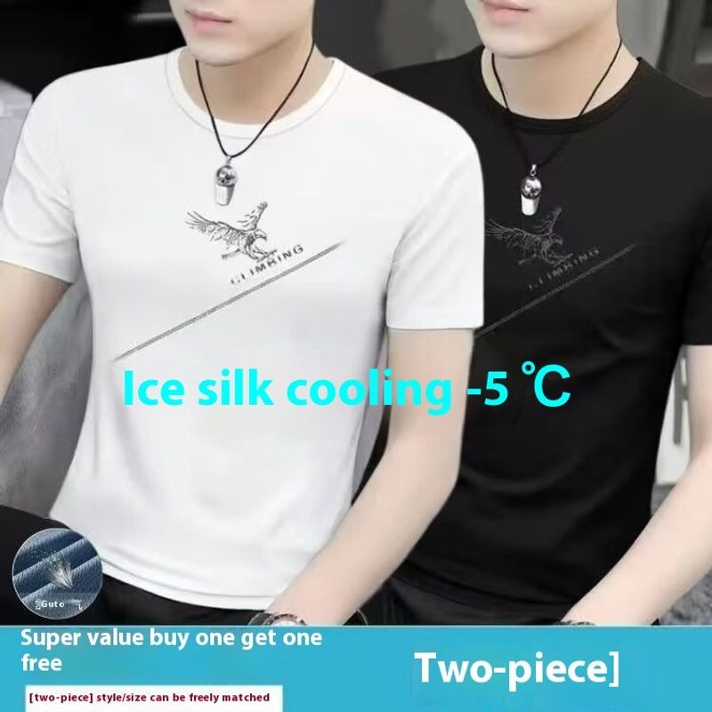ThaliaWisp Ice Silk Làm Mát Áo Thun Nam Mùa Hè Mới Thời Trang Đại Bàng In Hình Tay Ngắn Thời Trang Phù Hợp Với Áo Thun Top