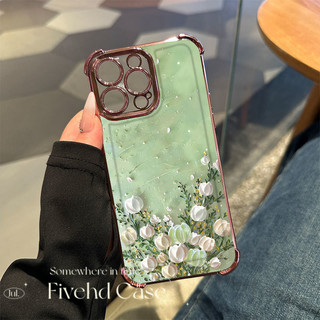 Ốp Lưng TPU Mềm Chống Sốc In Hoa Xanh Hàn Quốc Cho iPhone 16 11 12 13 14 15 16E Pro X XS Max XR 7 8 Plus SE