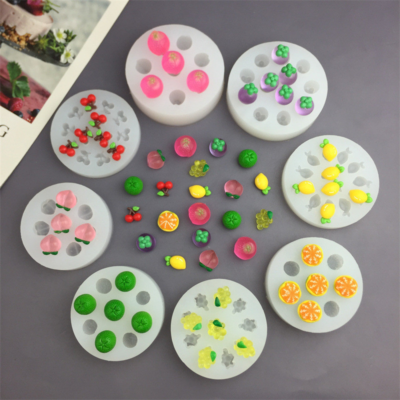 Mini Trái Cây Đào Kumquat Xoài Anh Đào Xanh Nho Lựu Nhựa Thực Phẩm Chơi Khuôn Silicon Kẹo Mềm Bánh Quy Sô Cô La Fondant Bánh Trang Trí Khuôn
