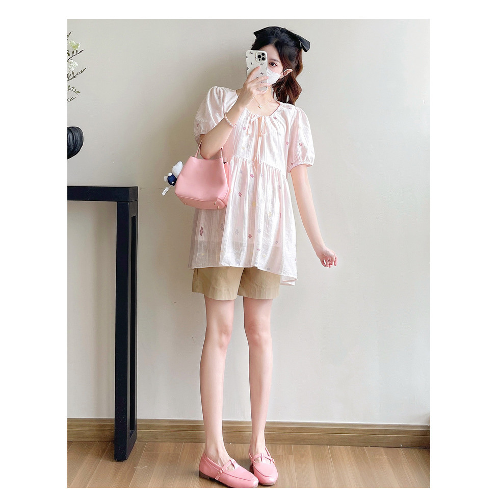 Trang phục bà bầu mùa hè ngắn tay thời trang Hàn Quốc