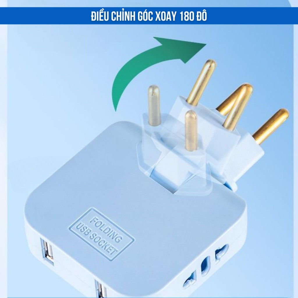 Ổ cắm chia điện 2500W nhỏ gọn tiện lợi xoay 180 độ chia 3 chân tròn dẹt với màu đen trắng xanh hồng pm