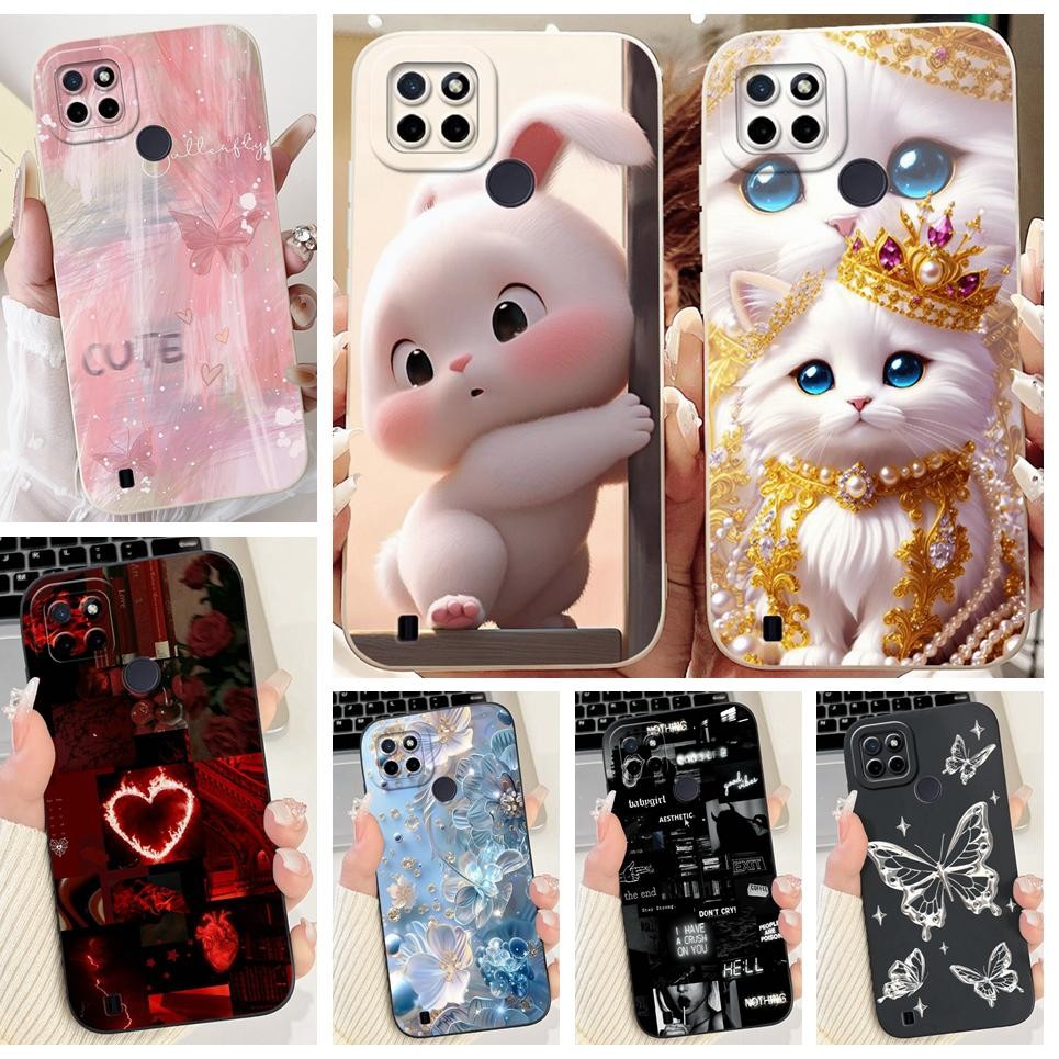 Vỏ Thời Trang Mới Cho Realme C21y C25y C25 C25s Ốp lưng Ốp Lưng Nữ Tính Hoa Bướm Hoạt Hình Vỏ Mềm