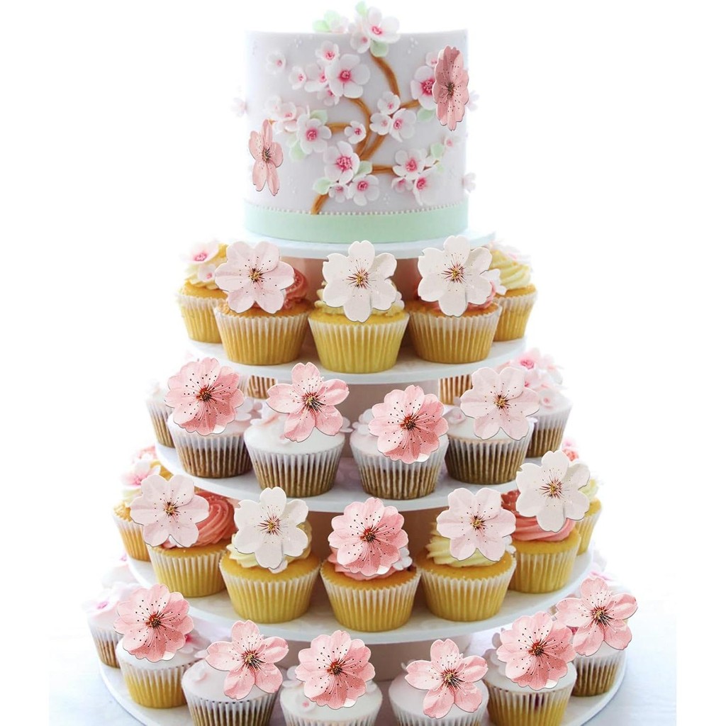 40 Chiếc Cupcake Topper Ăn Được Hoa Anh Đào Trang Trí Bánh Wafer Cho Tiệc Sinh Nhật Bé Tắm