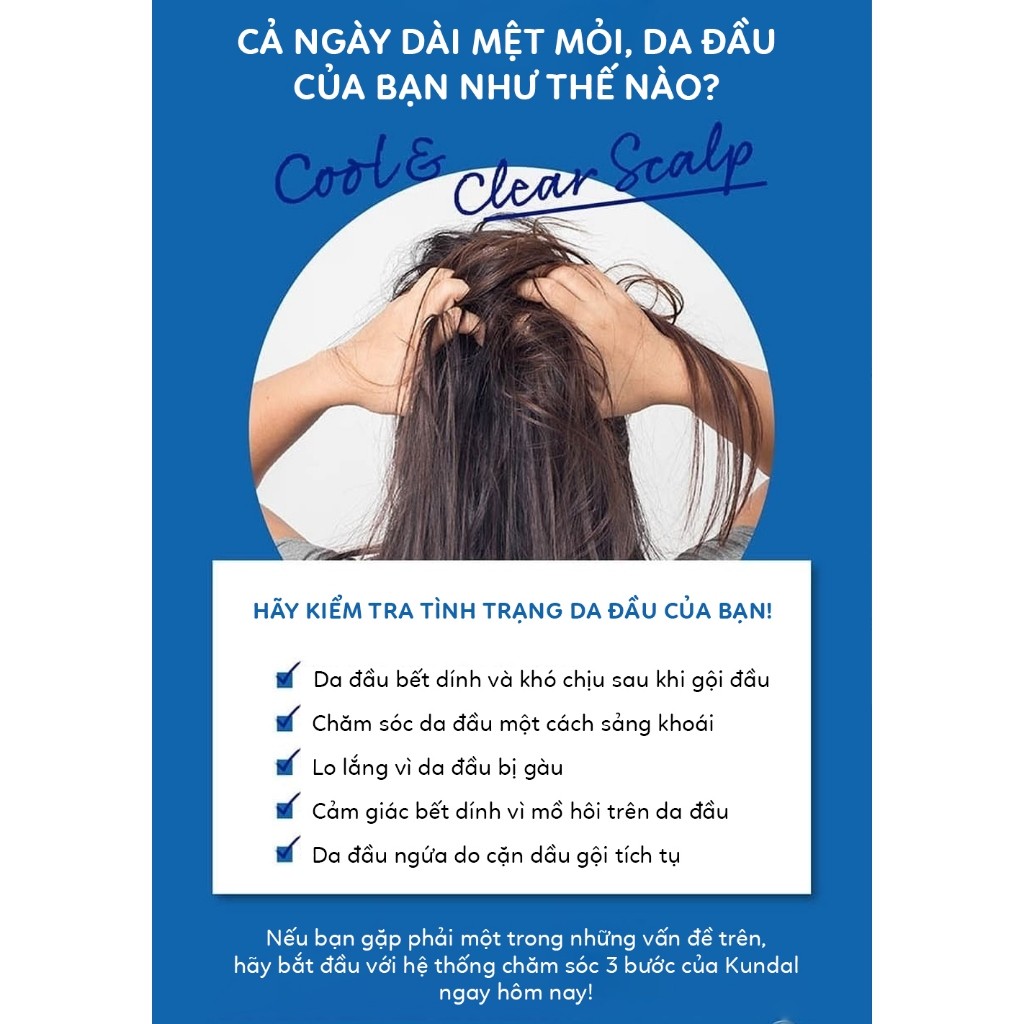 Dầu gội mát lạnh làm sạch da đầu KUNDAL COOL & CLEAR SCALP REFRESHING COOL SHAMPOO AQUA MINT 500ml | DAMDAVN