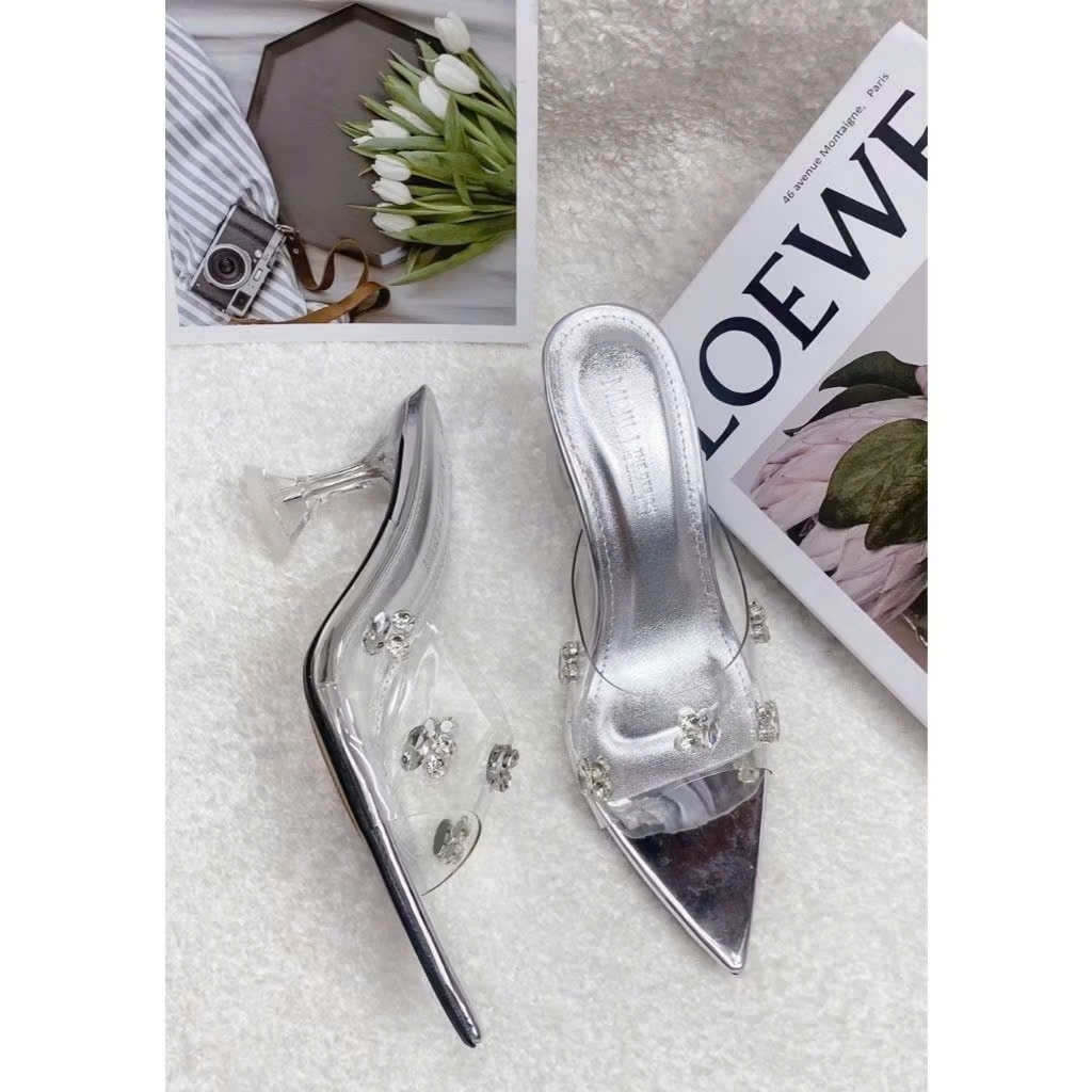 Guốc Cao Gót Đính Charm Đá Đế Nhọn 7cm 9cm, Giày Cao Gót Quai Ngang Mica Phong Cách Trẻ Trung Hottrend - Cin Shoes