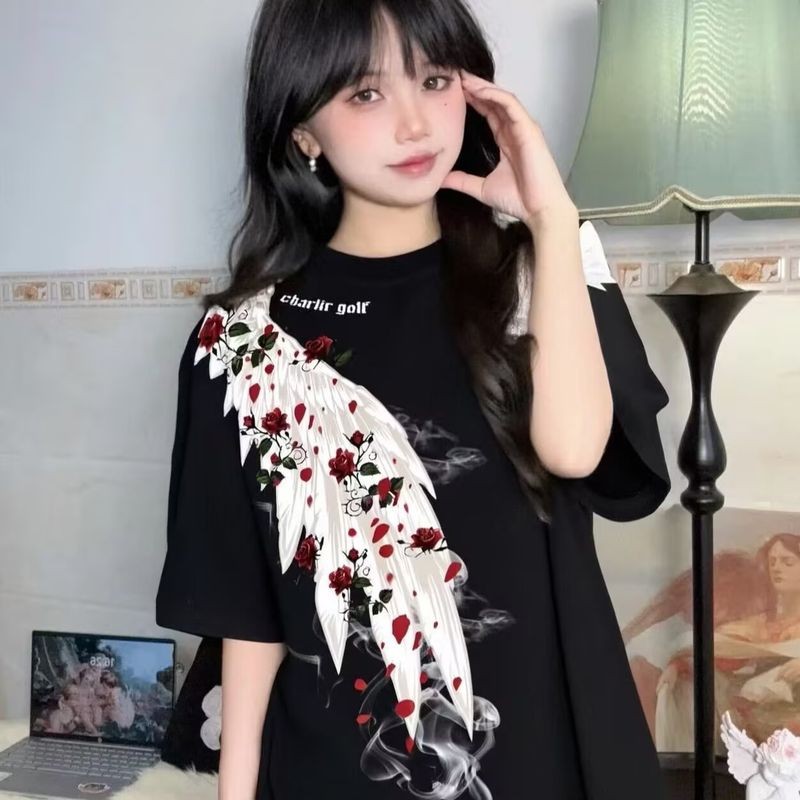 ThaliaWisp Áo thun nam kiểu Mỹ Retro hoa ba chiều thiết kế cánh