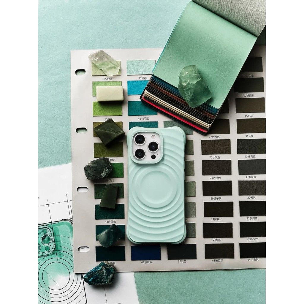 Ốp lưng Ripple - White & Primrose Pink & Jade Essentials của CASECASETM Ốp Hút Từ Tính Cho iPhone 16 / 15 / 14 Pro Max Cao Cấp Cảm Ứng Mềm Chống Trơn Trượt Silicon Bảo Vệ Thả Kết Cấu