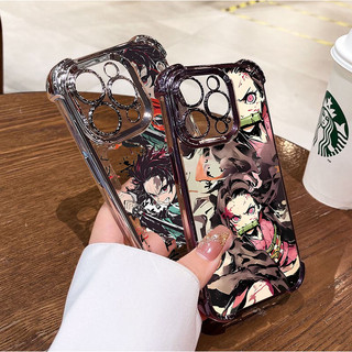 Ốp Điện Thoại Cho iPhone 14 Plus 13 12 Pro Max Bao Anime Demon Slayer Túi Khí Sang Trọng Trong Suốt Mạ Chống Rơi Mềm Cặp Đôi Mạ Điện