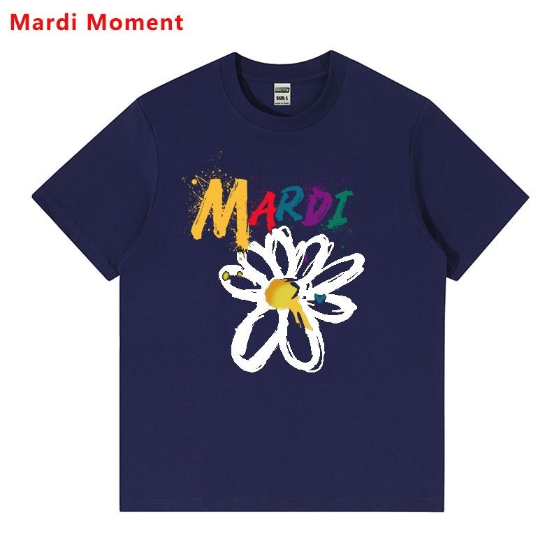 Mardi Moment Mùa Hè Graffiti Daisy 2025 Cotton Nguyên Chất Áo Thun Nữ Tay Ngắn Cặp Đôi Nam Nữ Cao Cấp