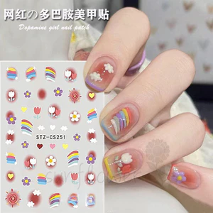 Nhãn dán làm móng tay cầu vồng Dopamine Màu kẹo Tulip Graffiti