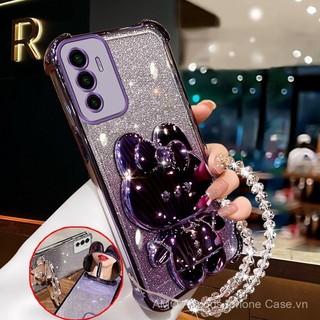 Ốp lưng cho VIVO v20 pro v21 v23 v23e 5g, mềm mại, trong suốt, bốn góc dày, ốp điện thoại silicone mạ, gương trang điểm thỏ có giá đỡ, ốp silicone XXXDA