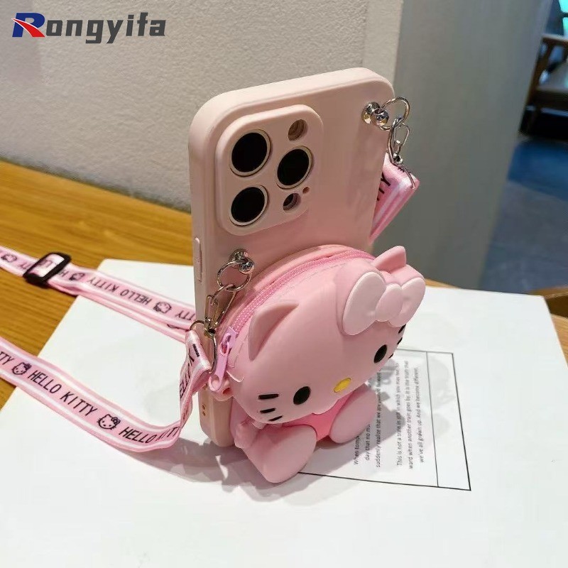 Ốp Điện Thoại Ví Hello Kitty Cho Redmi K80 K70 K70E K60 K60E K50 K50i K40 Gaming K40S K30 K30S Ultra K30i K20 Pro Vỏ Hoạt Hình Dễ Thương Ví Mềm Có Dây Đeo Ngang