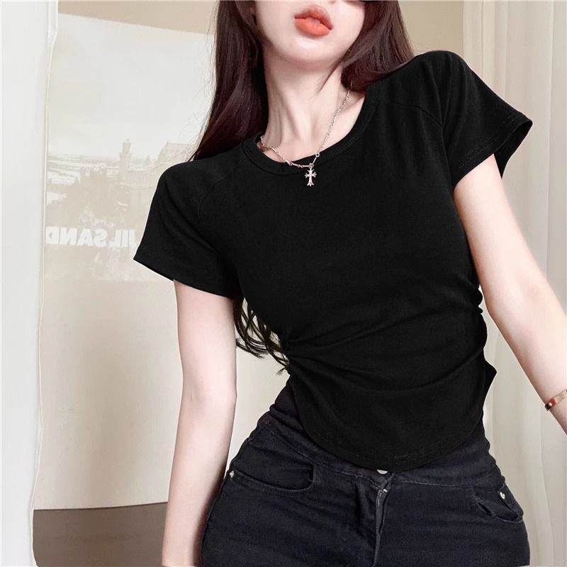 Áo thun ngắn tay cổ tròn thời trang mới mùa hè vừa vặn đơn giản phiên bản Hàn Quốc dành cho nữ