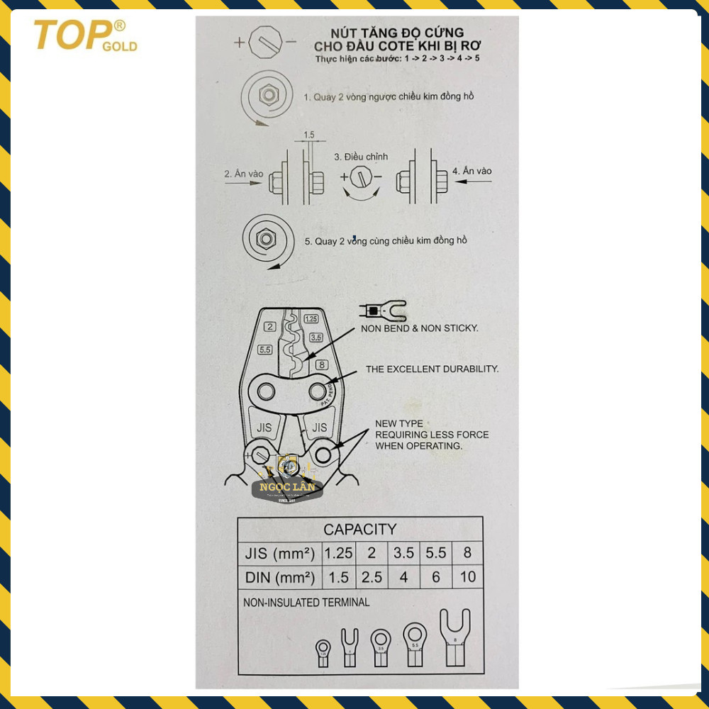 [Chính hãng TOP] Kìm bấm cos, bấm cote TOP Gold trợ lực số 8, 14, 25 có nút tăng độ cứng