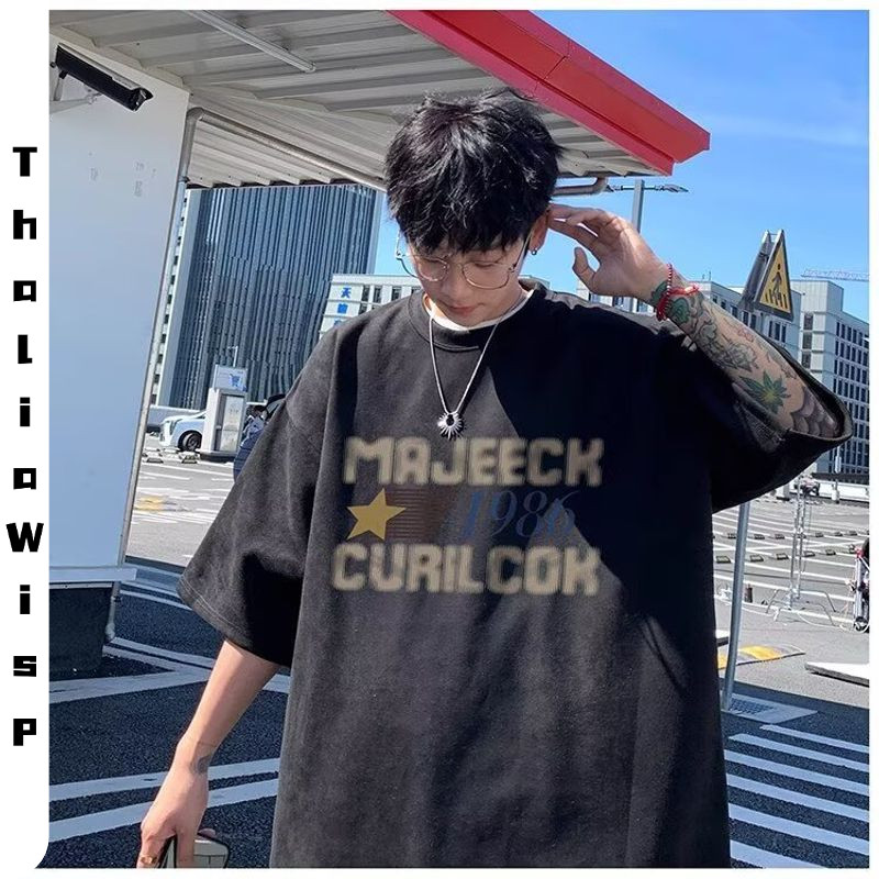 ThaliaWisp Người Đàn Ông Của Mùa Hè Giản Dị Lỏng T-Shirt Với Thư In, Thời Trang Và Thoáng Khí