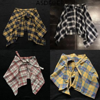 ASDFGER Nữ Kẻ Sọc, Áo Sơ Mi Co Giãn Không Đều, Retro Xanh Trắng Lưới Nơ Nơ Mini Chữ a Váy Ngắn Bé Gái Dạo Phố