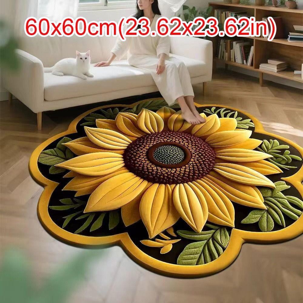 Thảm hoa hướng dương mềm mại chống trượt 60x60cm AWNGD cho phòng khách, bàn trà đầu giường