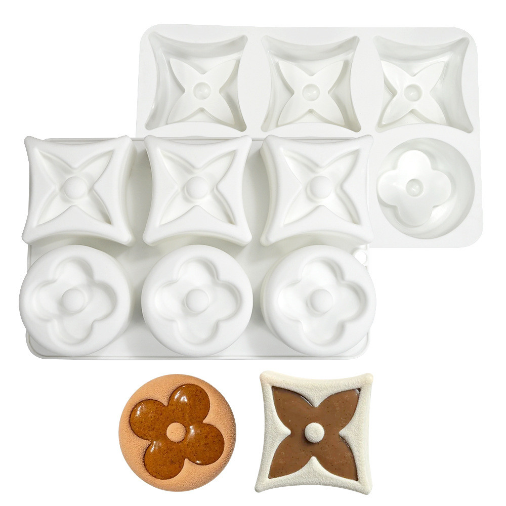 Khuôn bánh 6 khoang hình hoa 4 chân, làm cupcake/mousse/pudding/fondant/sô cô la/DIY