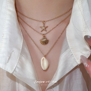 DREJEW 3 chiếc vòng cổ mặt dây chuyền ốc sên vỏ kim loại phiên bản Hàn Quốc, dây chuyền xương đòn phong cách kỳ nghỉ hè, phụ kiện đi lại thời trang và đa năng