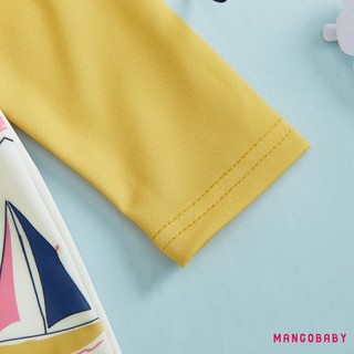 MG-Toddler Boy Rash Guard Đồ bơi có mũ 2 chiếc Bộ thuyền buồm in hình Zip Up dài tay cổ tròn Đồ bơi bé trai