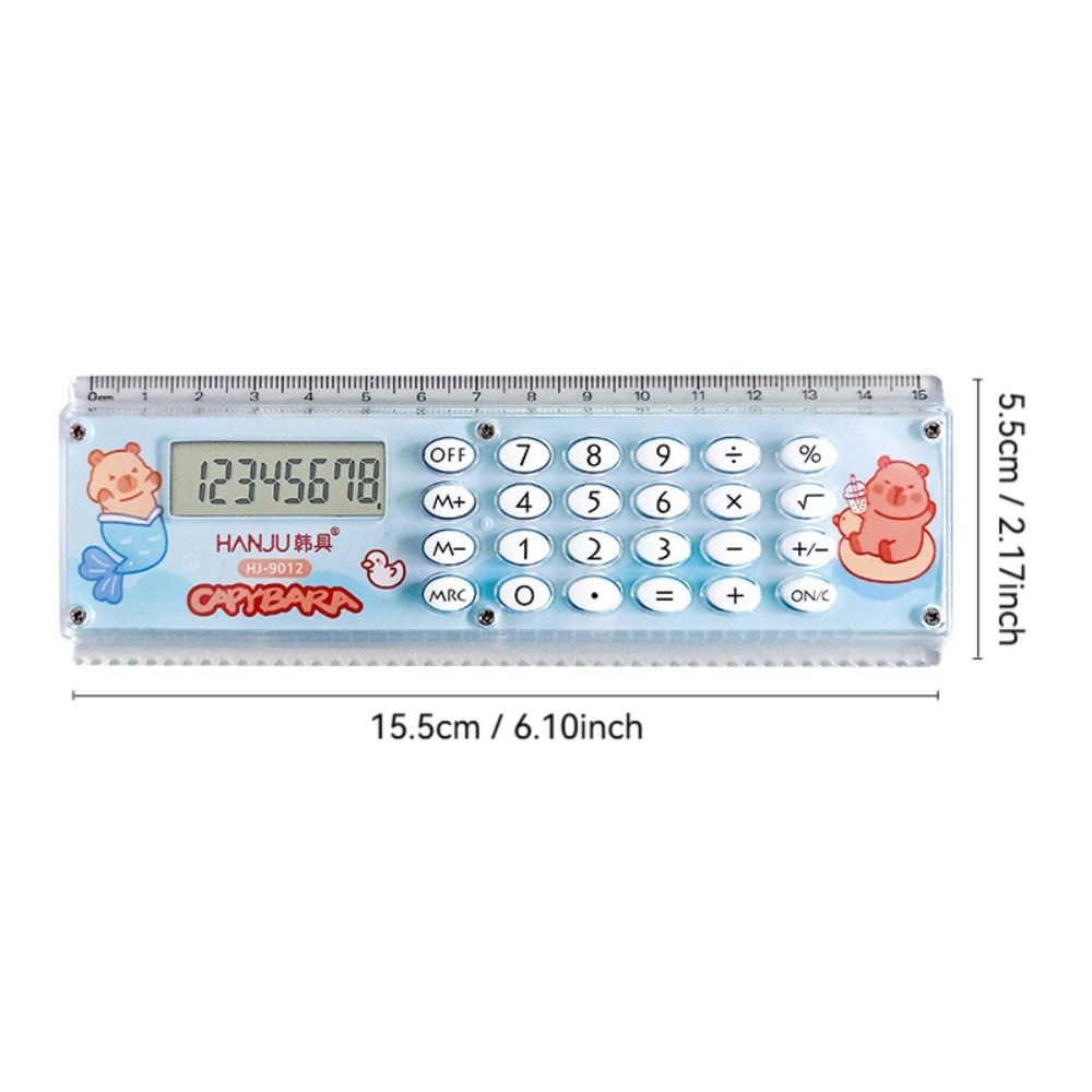 Thước thẳng GETVOW, có nút silicon Máy tính thước Capybara Mini, Công cụ vẽ thước đo 8 chữ số hoạt hình im lặng
