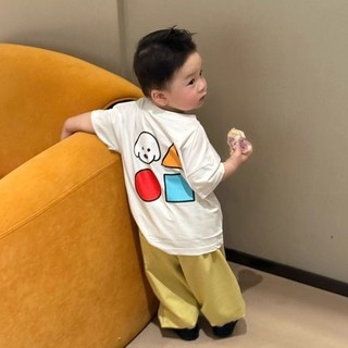 Áo thun ngắn tay mùa hè mới cho bé trai, in hình chó hoạt hình, áo thường ngày cho trẻ nhỏ và trẻ em