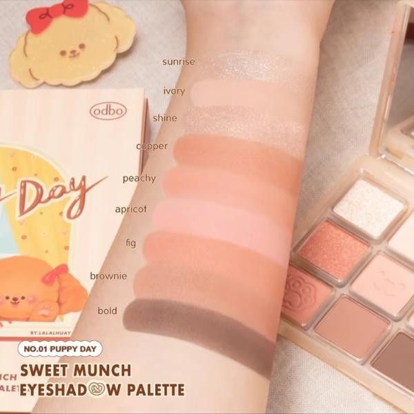 Bảng phấn mắt ODBO OD2024 9 ô tone màu Puppy Day & Kitten Day 9g - Tặng kẹp tóc cute