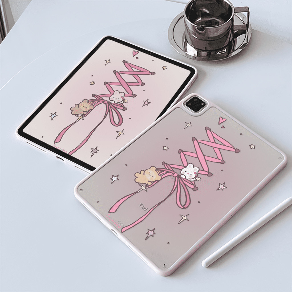 Vỏ Cứng Acrylic Gấu Thỏ Nơ Dành Cho Mini6 Mini7 A17Pro IPad 5 6 7 8 9 10 11 A16 Air 2 3 4 5 6 Air 11 M2 Pro10.5 10.2 "Pro11 2018 2020 2021 2022 M4 Pro13 2024 2025