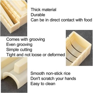Bộ dụng cụ làm Sushi 3 mảnh có khuôn hình trái tim tròn vuông và hoạt hình bao gồm con lăn nĩa và thìa Bộ khuôn Sushi bằng nhựa dành cho người bắt đầu và sử dụng tại nhà 3 chiếc dễ làm sạch