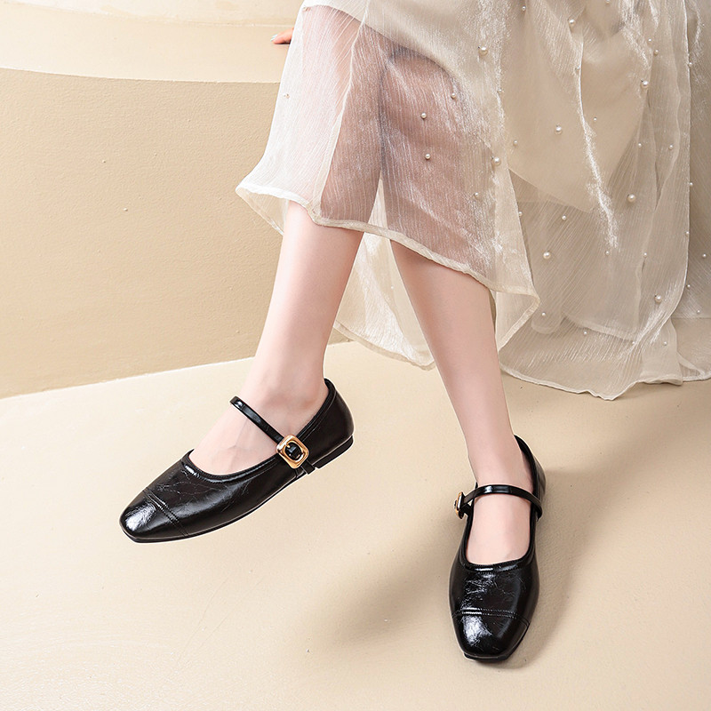 Atikota Retro Mary Jane Vuông Ngón Chân Khóa Phẳng Màu Trơn Đa Năng Slip Ons Nữ Size Lớn Thoải Mái Giày Thường Ngày