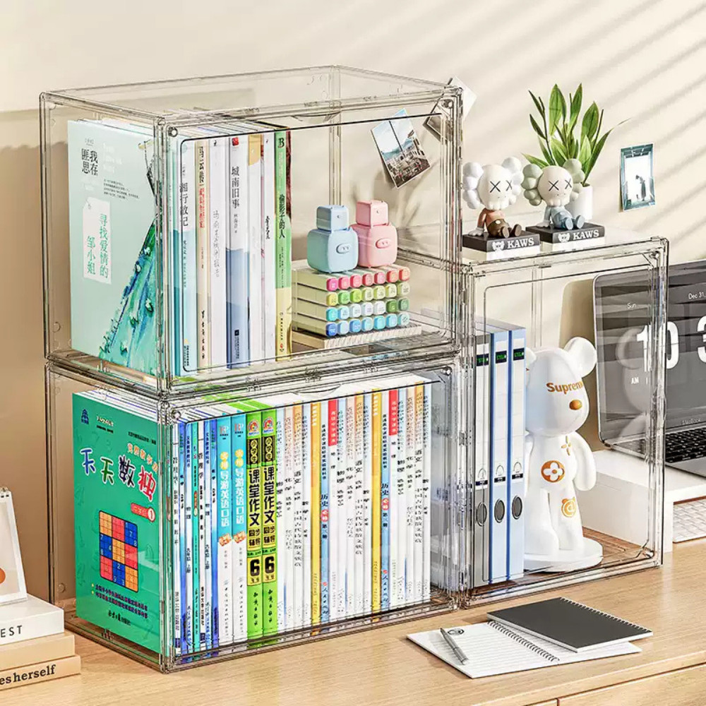 Hộp Đựng Sách Để Bàn Chống Bụi Cỡ Lớn Có Nắp Đậy Tiện Lợi, Hộp Đựng Đồ Trong Suốt Decor DINOHOME