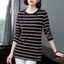 Áo thun sọc dài tay dành cho nữ Xuân Thu 2025, thời trang và giản dị, dáng rộng, dài vừa đến dài dành cho nữ