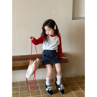 Quần Áo Trẻ Em Dễ Thương Thu Đông Quần Áo Đáy Áo Thun Cotton Mới Bé Gái Dài Tay Thời Trang Raglan Tay Áo