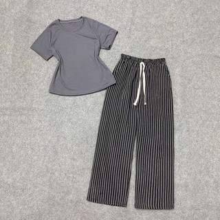 Set Bộ Bigsize Nữ Trẻ Trung, Quần Kẻ Sọc Ống Rộng Mix Áo Babytee Ôm Body  G244/Q560