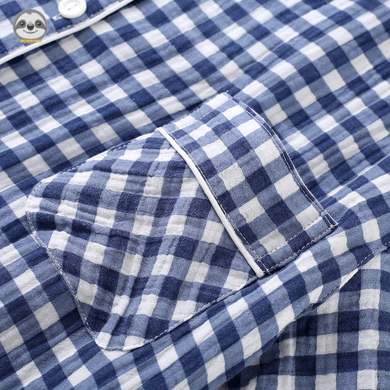 Phong cách Nhật Bản Muji Style - Gạc Cotton nguyên chất dành cho nam - Bộ đồ ngủ kẻ sọc ngắn tay - Mỏng mát cho mùa hè - Có thể mặc bên ngoài như quần short lounge