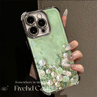 Ốp Lưng TPU Mềm Chống Sốc In Hoa Xanh Hàn Quốc Cho iPhone 16 11 12 13 14 15 16E Pro X XS Max XR 7 8 Plus SE